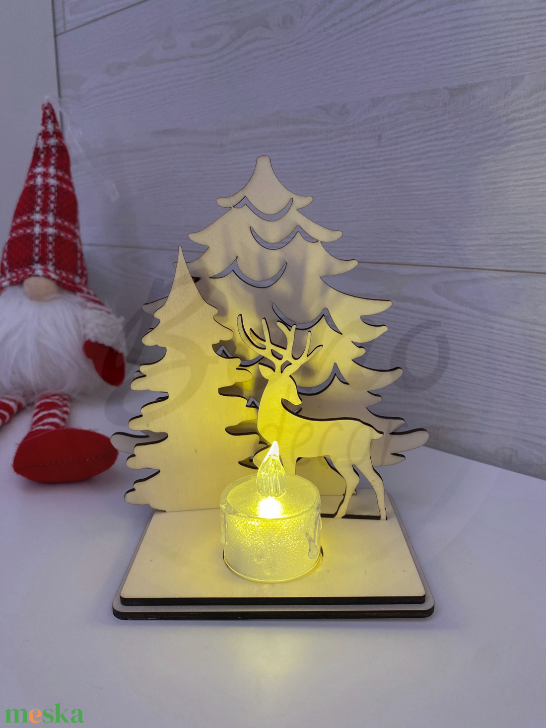 Karácsonyi dekoráció - rénszarvas és 2 fenyőfa - karácsony - karácsonyi lakásdekoráció - karácsonyi lakásdíszek - Meska.hu