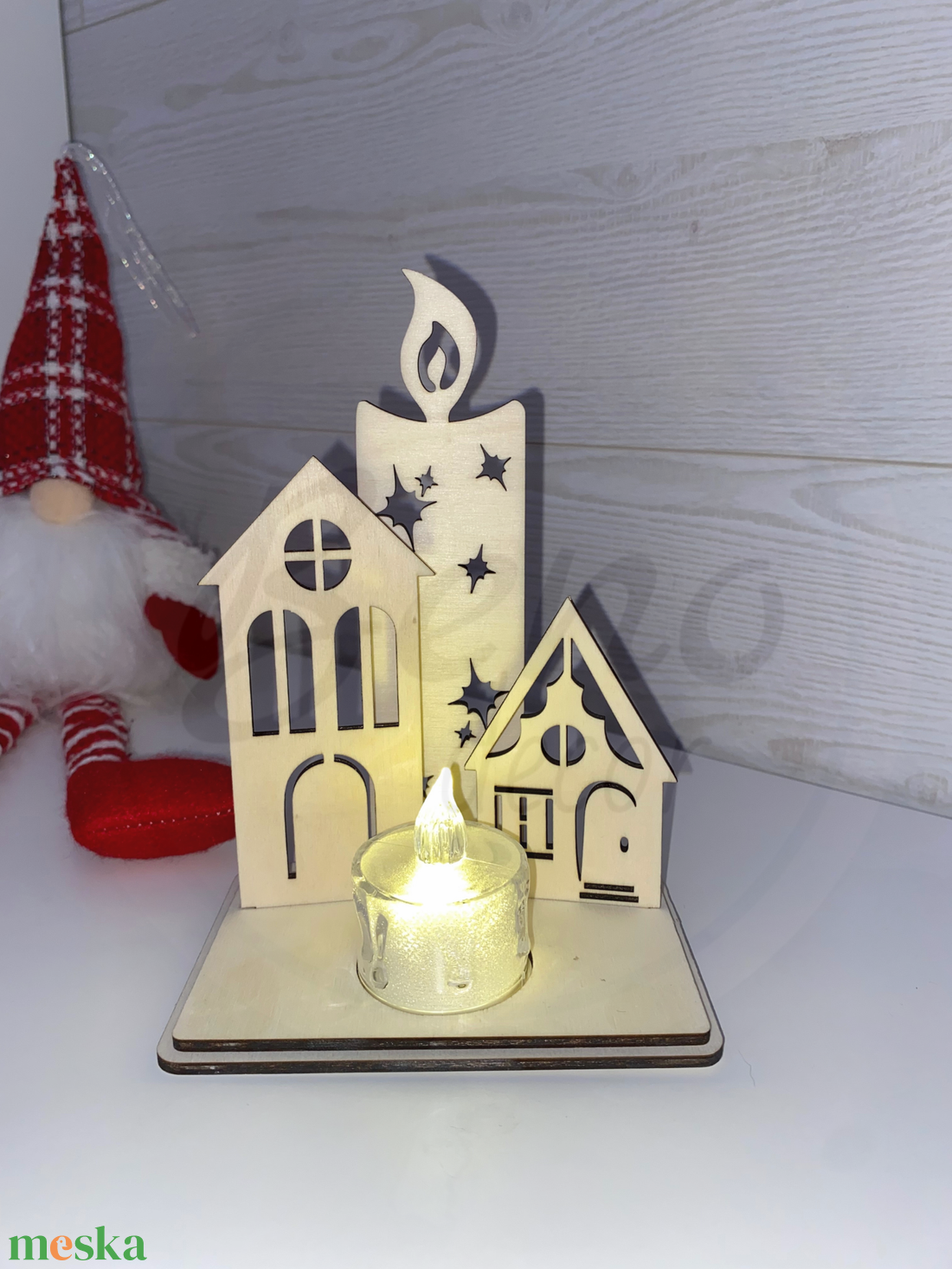 Karácsonyi dekoráció - gyertya és 2 házikó - karácsony - karácsonyi lakásdekoráció - karácsonyi lakásdíszek - Meska.hu