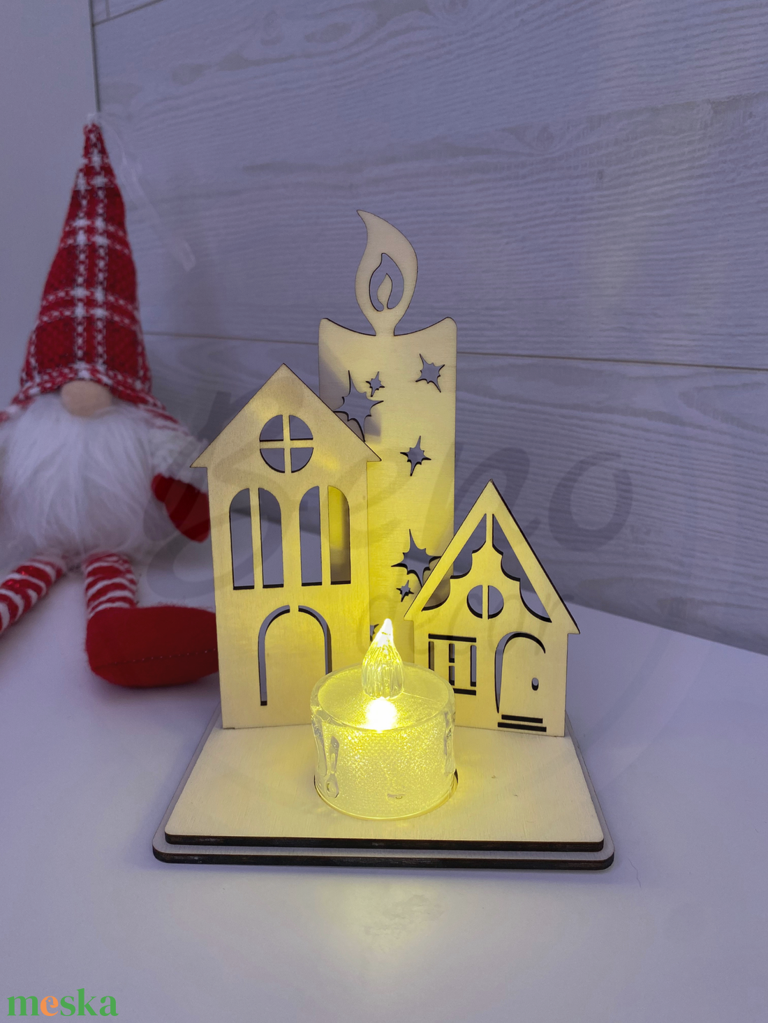 Karácsonyi dekoráció - gyertya és 2 házikó - karácsony - karácsonyi lakásdekoráció - karácsonyi lakásdíszek - Meska.hu