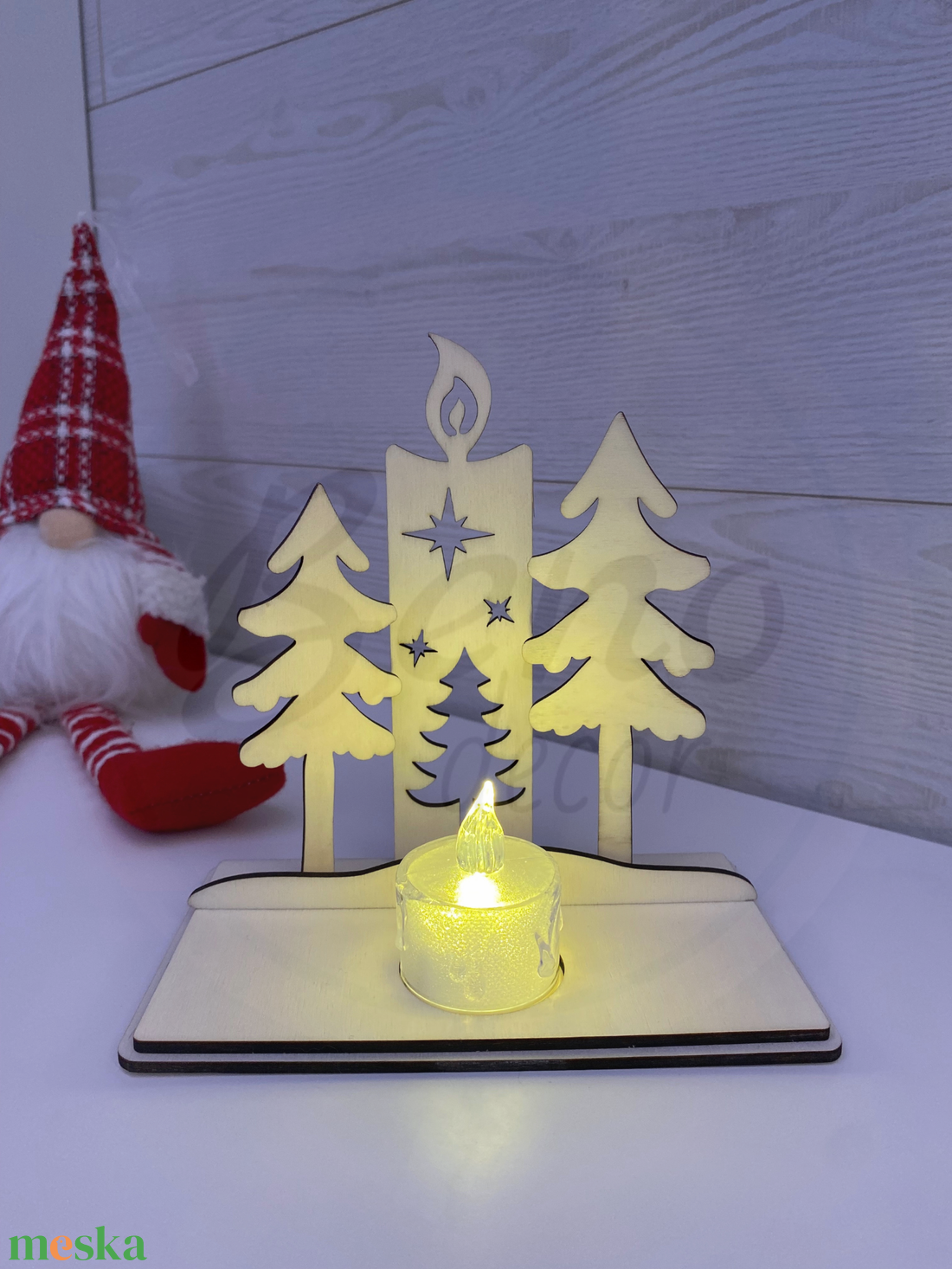 Karácsonyi dekoráció - gyertya és 2 fenyőfa - karácsony - karácsonyi lakásdekoráció - karácsonyi lakásdíszek - Meska.hu