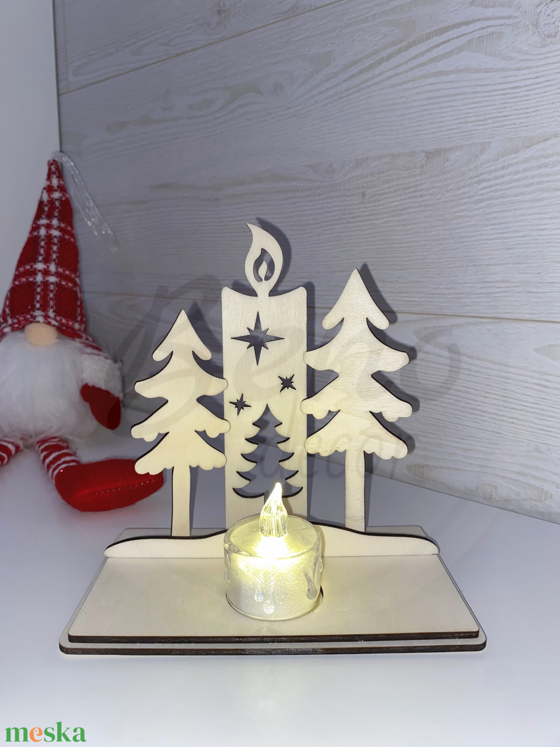 Karácsonyi dekoráció - gyertya és 2 fenyőfa - karácsony - karácsonyi lakásdekoráció - karácsonyi lakásdíszek - Meska.hu