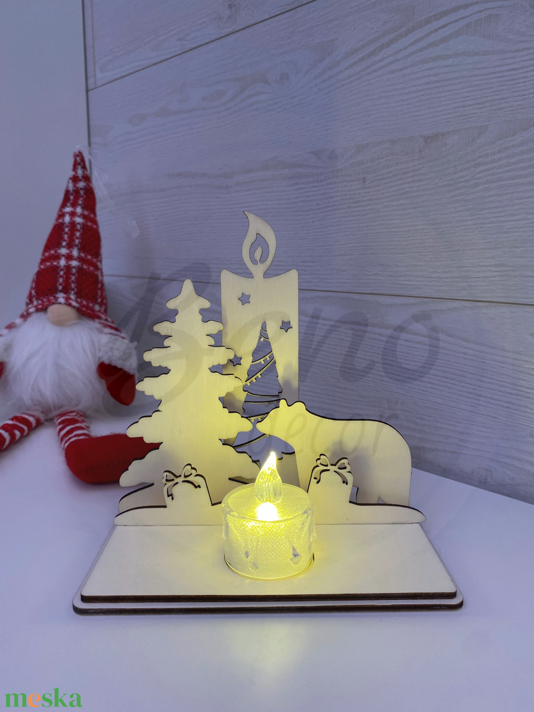 Karácsonyi dekoráció - gyertya, fenyőfa és jegesmedve - karácsony - karácsonyi lakásdekoráció - karácsonyi lakásdíszek - Meska.hu