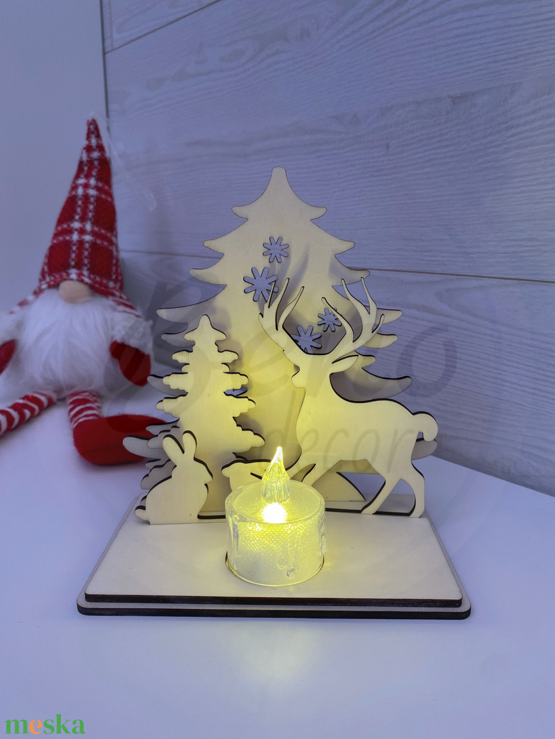 Karácsonyi dekoráció - rénszarvas, nyuszi és 2 fenyőfa - karácsony - karácsonyi lakásdekoráció - karácsonyi lakásdíszek - Meska.hu