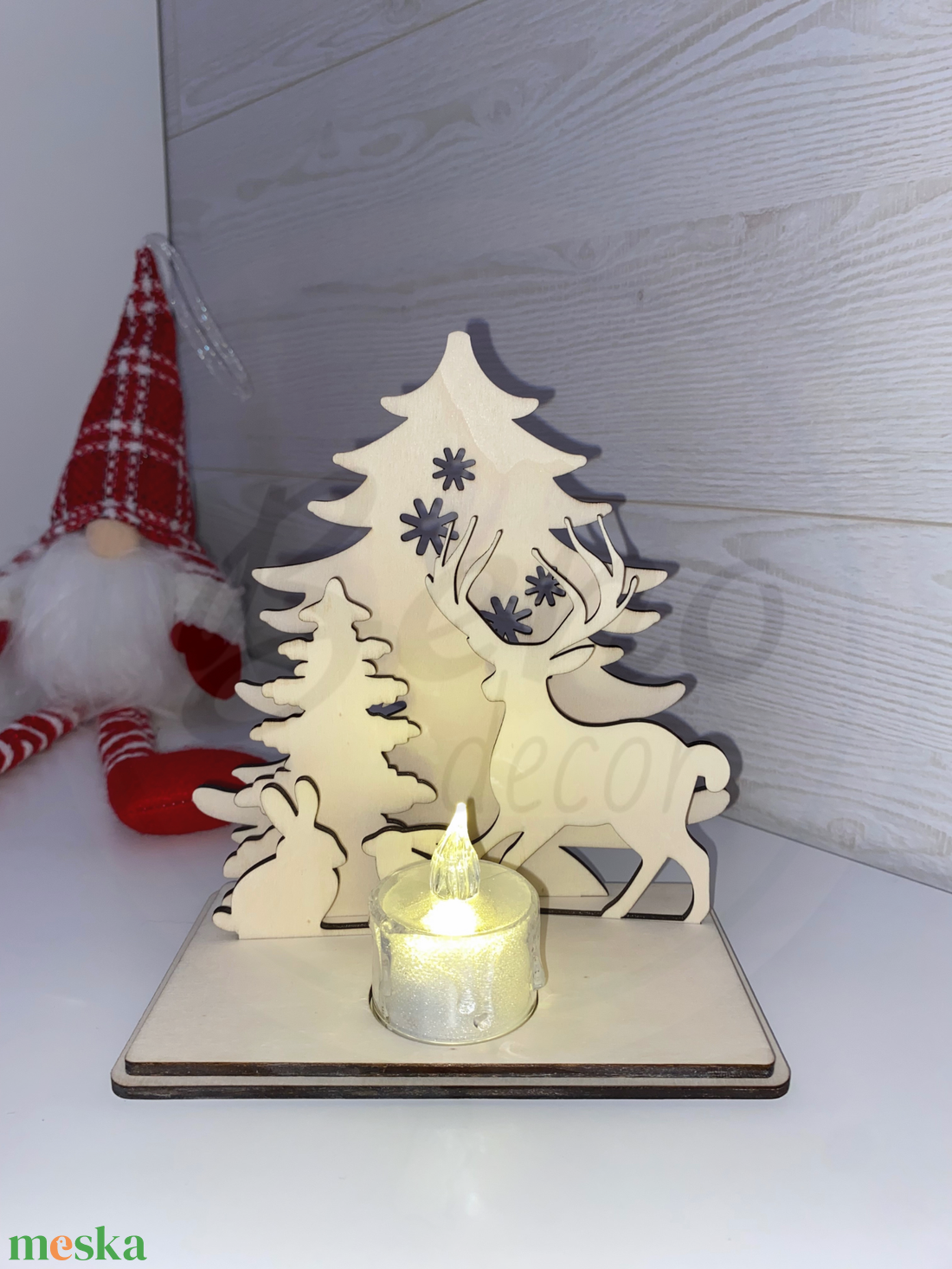 Karácsonyi dekoráció - rénszarvas, nyuszi és 2 fenyőfa - karácsony - karácsonyi lakásdekoráció - karácsonyi lakásdíszek - Meska.hu