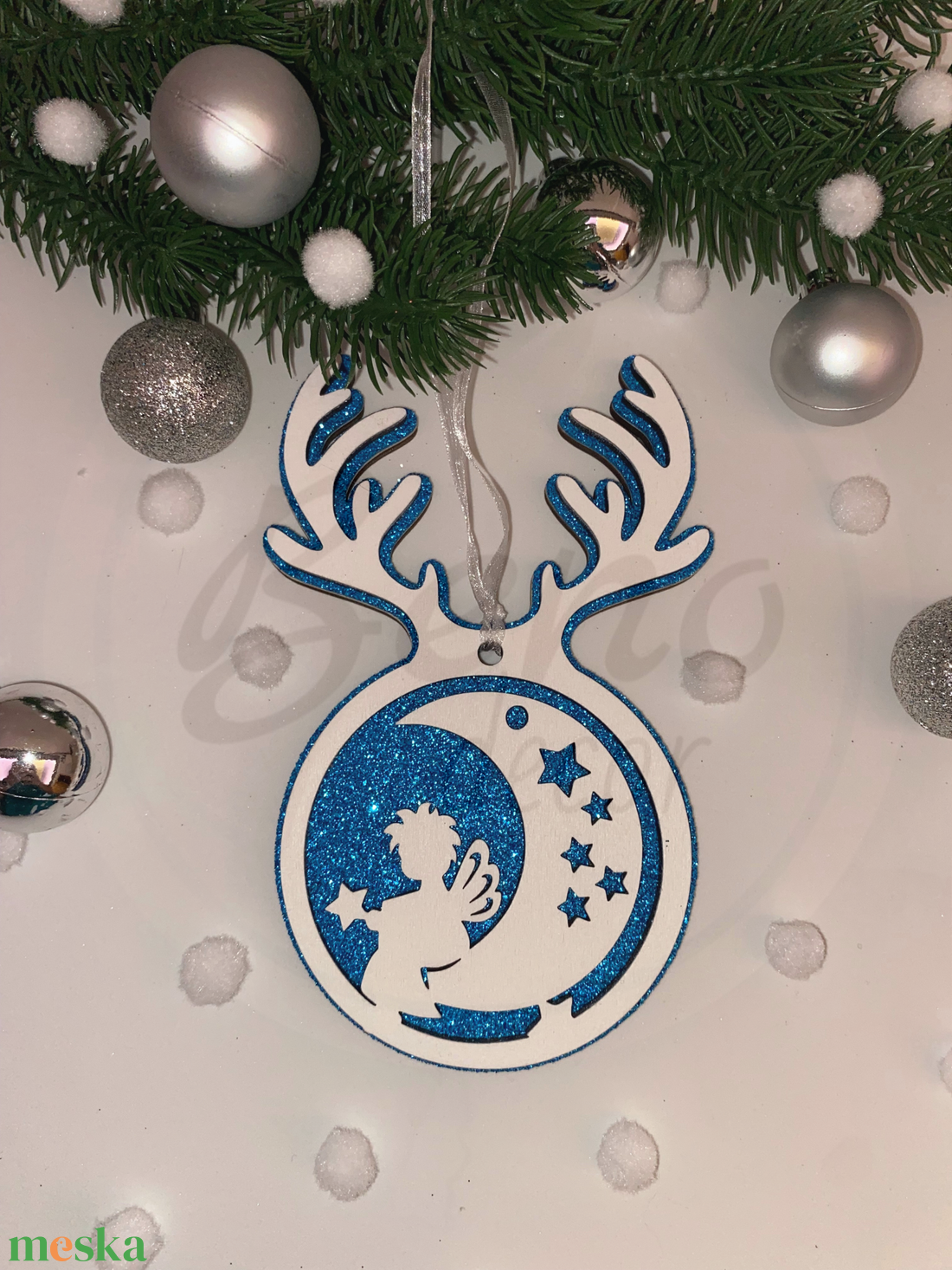 Karácsonyfadísz - angyal és hold mintával - karácsony - karácsonyi lakásdekoráció - karácsonyfadíszek - Meska.hu