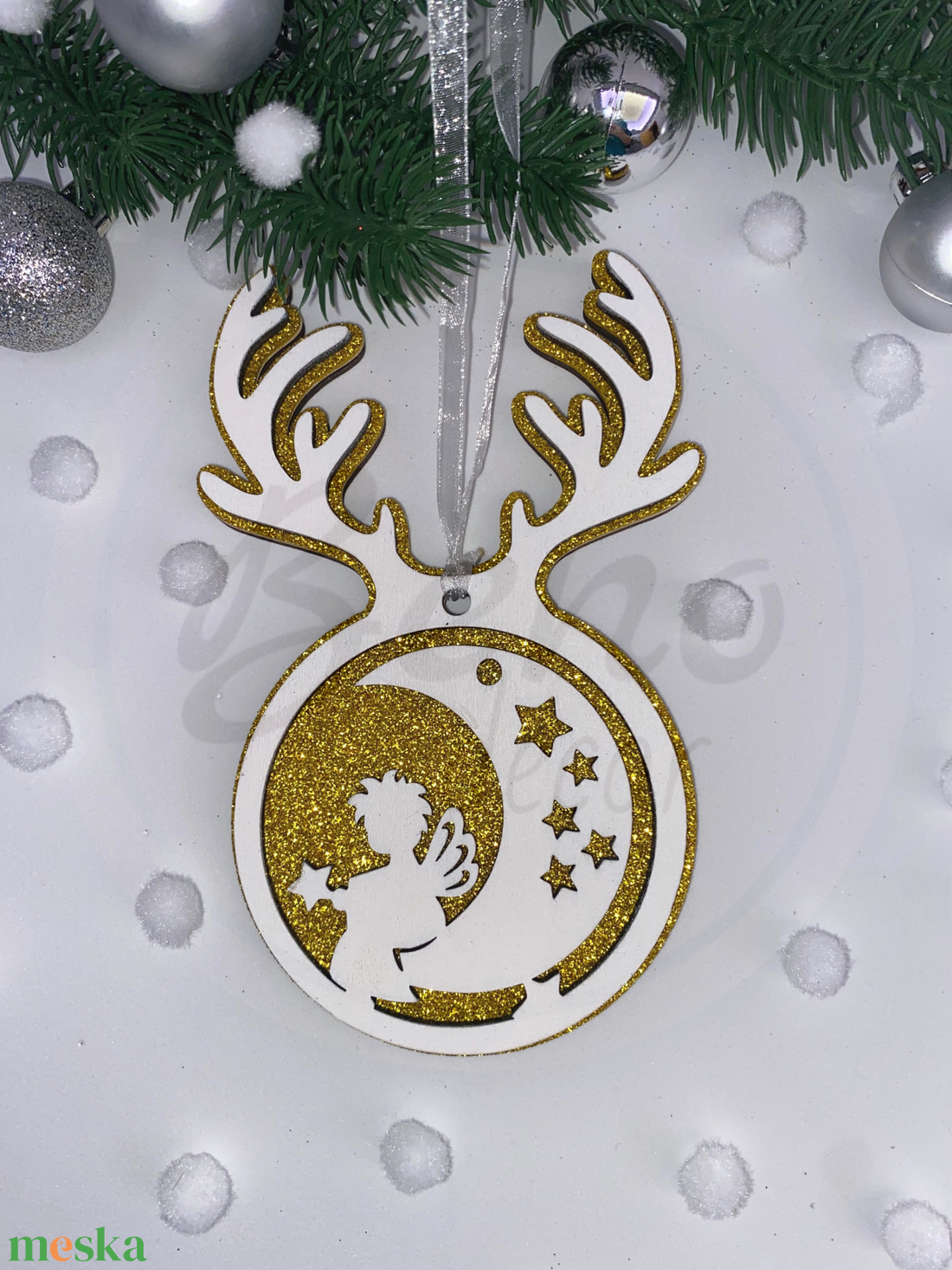 Karácsonyfadísz - angyal és hold mintával - karácsony - karácsonyi lakásdekoráció - karácsonyfadíszek - Meska.hu