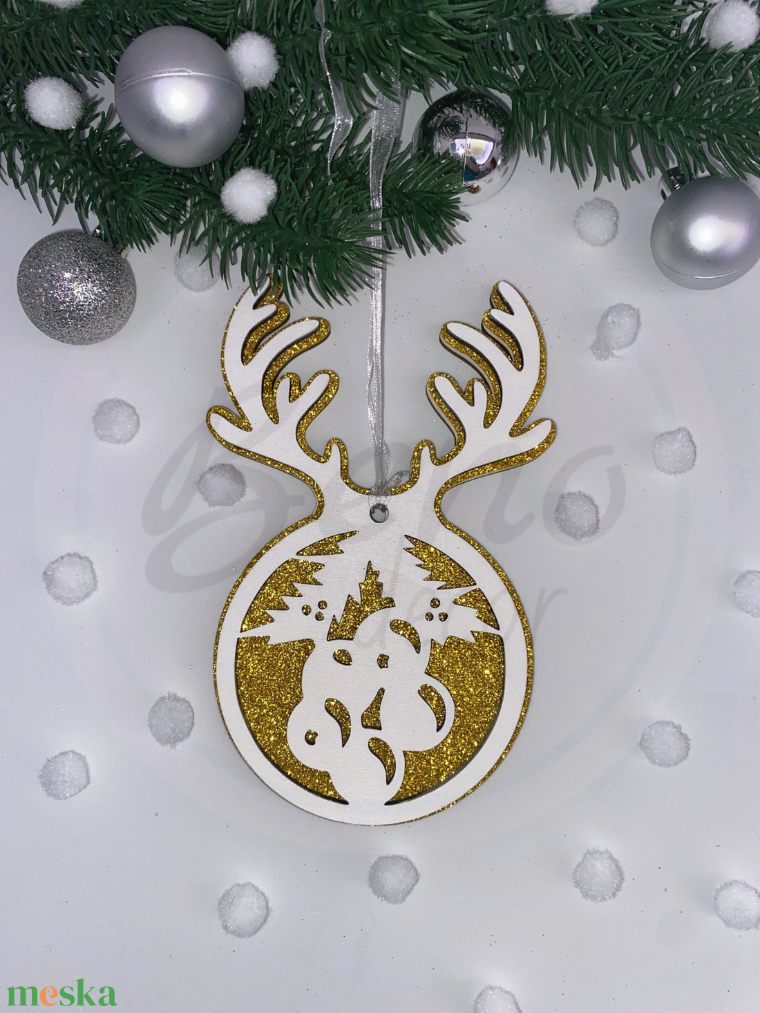 Karácsonyfadísz - fagyöngy mintával - karácsony - karácsonyi lakásdekoráció - karácsonyfadíszek - Meska.hu