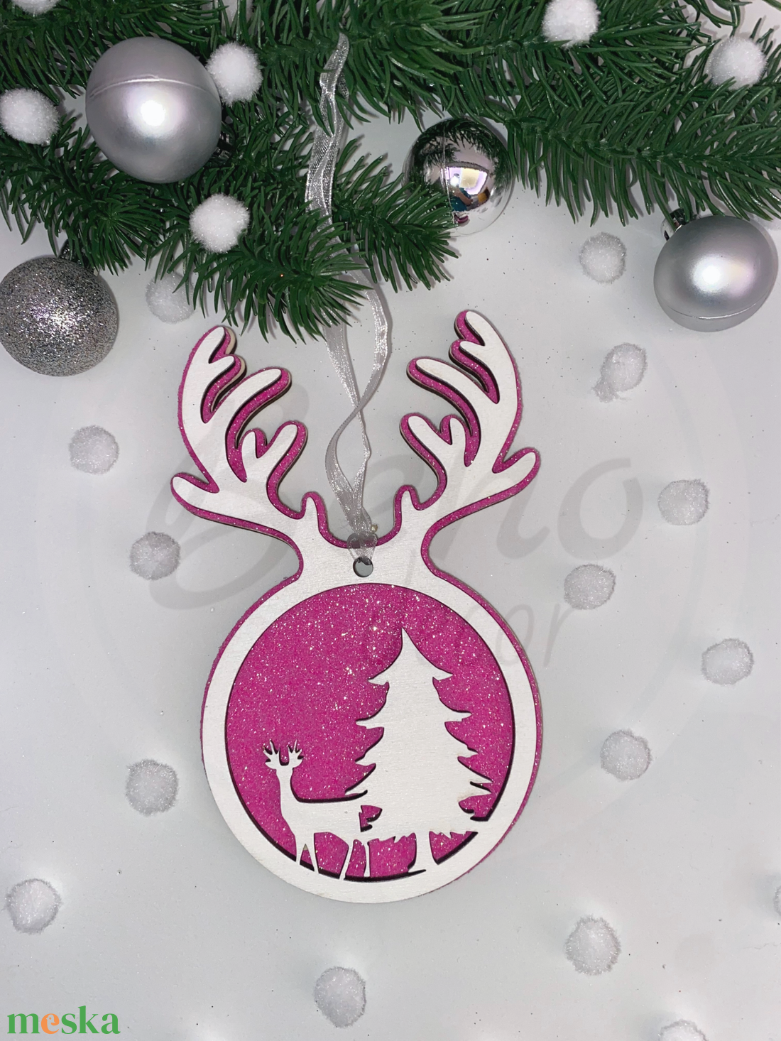 Karácsonyfadísz - karácsonyfa és szarvas mintával - karácsony - karácsonyi lakásdekoráció - karácsonyfadíszek - Meska.hu