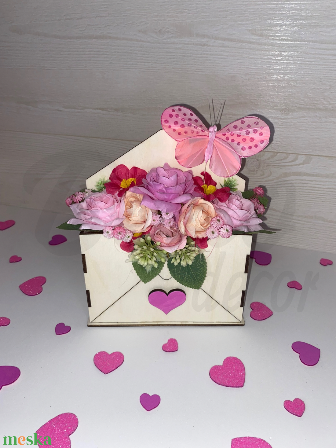 Szerelmes boríték - rózsaszín - otthon & életmód - dekoráció - virágdísz és tartó - virágbox, virágdoboz - Meska.hu