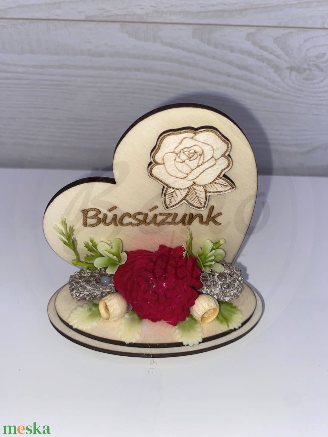 Szív alakú Búcsúzunk fa emlékdísz magenta virággal - otthon & életmód - vallás - temetkezési tárgy - sírdísz, kegyeleti dísz - Meska.hu