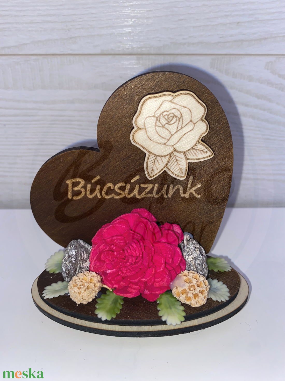 Szív alakú Búcsúzunk fa emlékdísz magenta virággal - otthon & életmód - vallás - temetkezési tárgy - sírdísz, kegyeleti dísz - Meska.hu