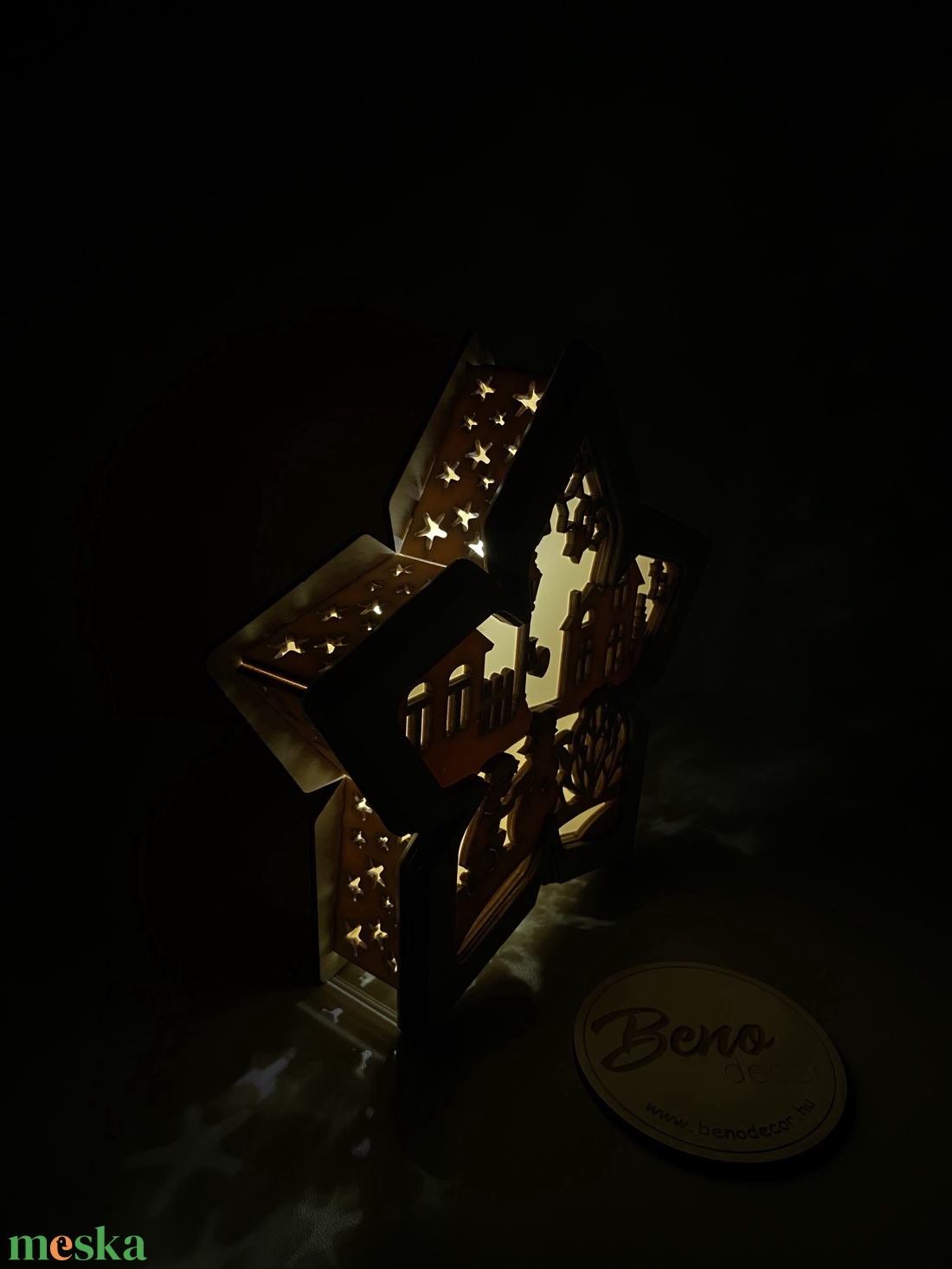 Világító karácsonyi csillag � téli falu mintával - karácsony - karácsonyi lakásdekoráció - karácsonyi fénydekoráció - Meska.hu