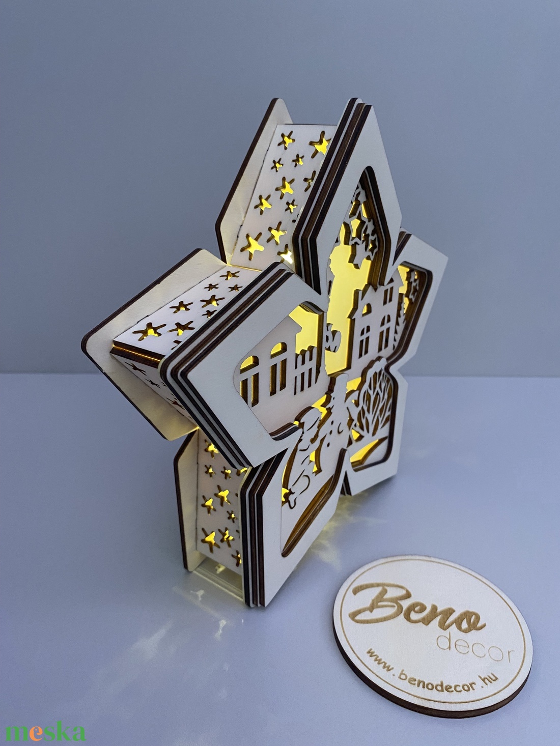 Világító karácsonyi csillag � téli falu mintával - karácsony - karácsonyi lakásdekoráció - karácsonyi fénydekoráció - Meska.hu