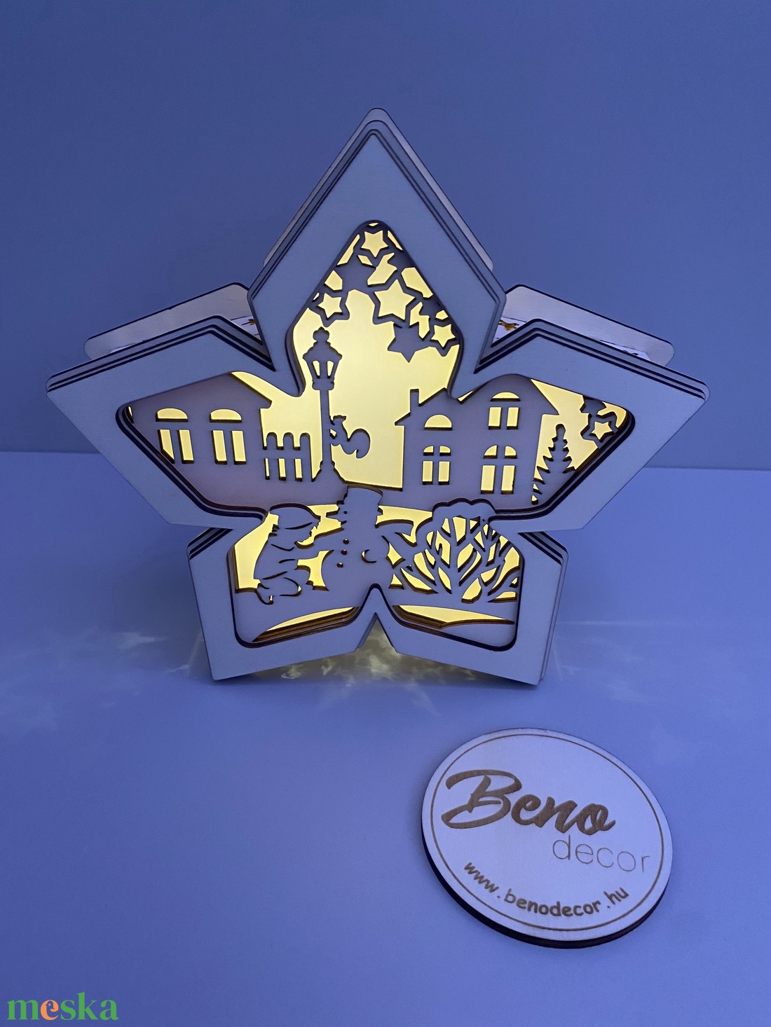 Világító karácsonyi csillag � téli falu mintával - karácsony - karácsonyi lakásdekoráció - karácsonyi fénydekoráció - Meska.hu