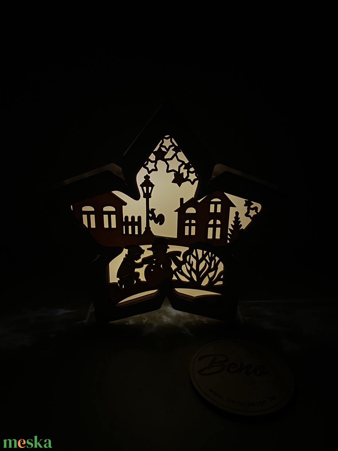 Világító karácsonyi csillag � téli falu mintával - karácsony - karácsonyi lakásdekoráció - karácsonyi fénydekoráció - Meska.hu