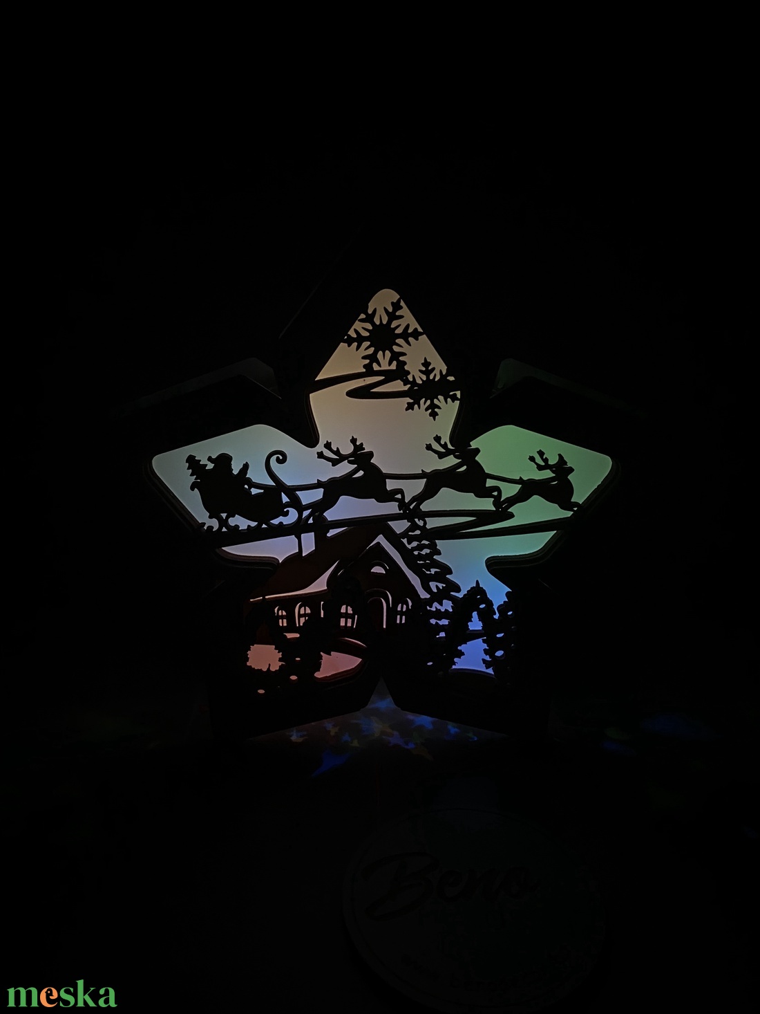 Világító fa csillag dísz  rénszarvasos téli jelenet - karácsony - karácsonyi lakásdekoráció - karácsonyi fénydekoráció - Meska.hu