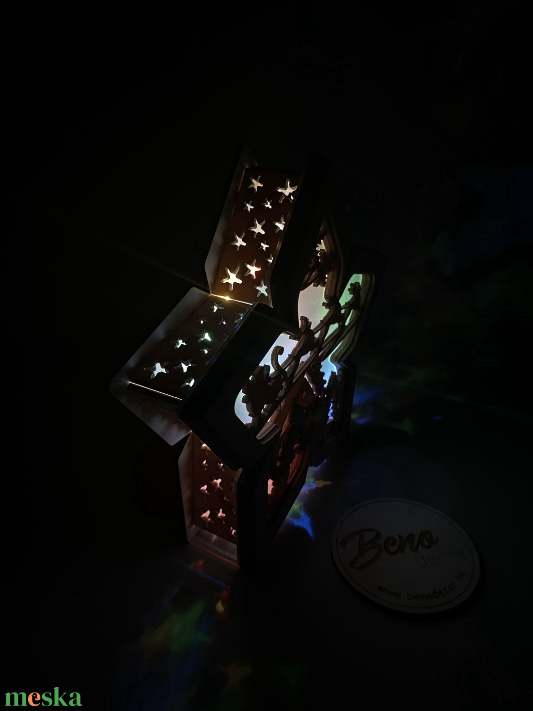 Világító fa csillag dísz  rénszarvasos téli jelenet - karácsony - karácsonyi lakásdekoráció - karácsonyi fénydekoráció - Meska.hu