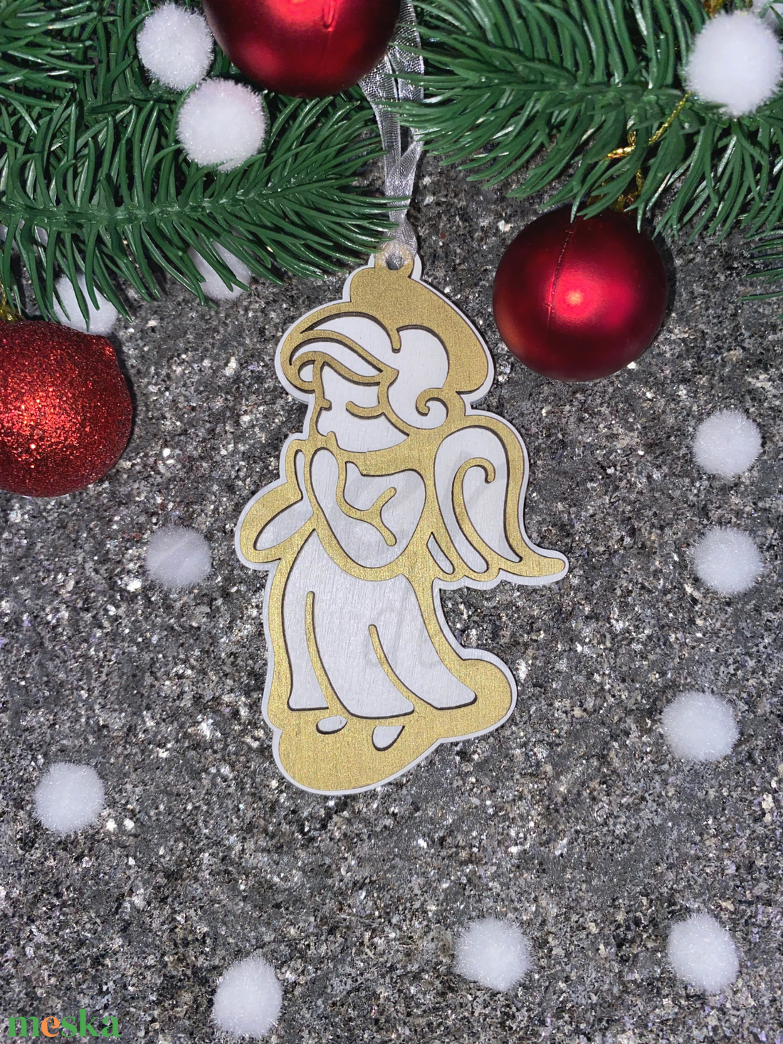 Arany-fehér imádkozó angyal karácsonyfadísz  - karácsony - karácsonyi lakásdekoráció - karácsonyfadíszek - Meska.hu