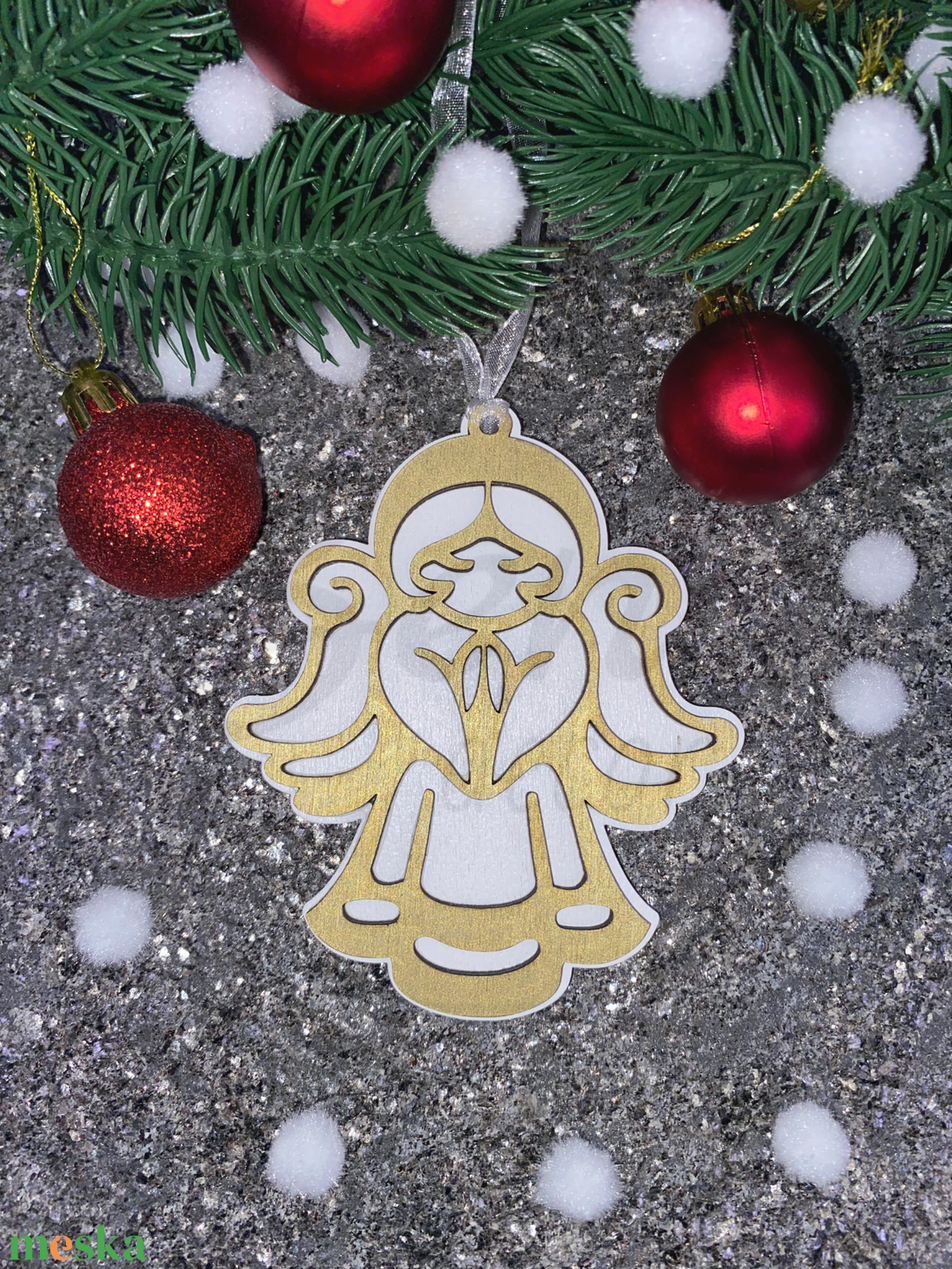 Arany-fehér szárnyas angyal karácsonyfadísz - karácsony - karácsonyi lakásdekoráció - karácsonyfadíszek - Meska.hu