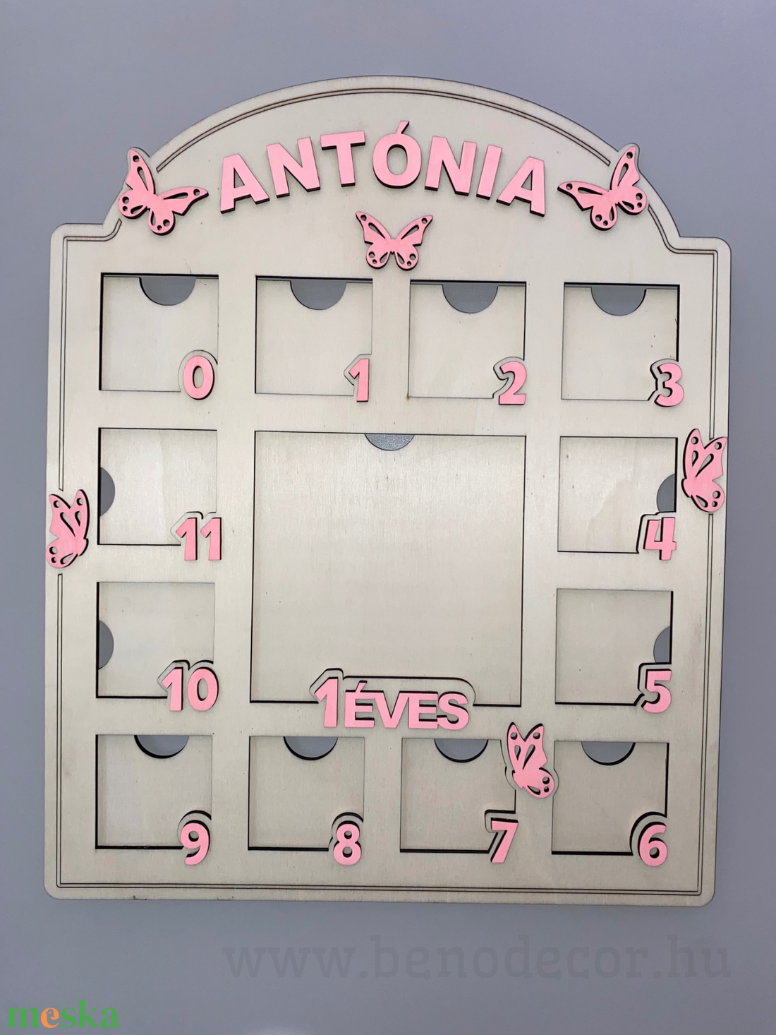 �1 éves mérföldkő fotókeret � pillangós, rózsaszín díszítéssel, névvel - otthon & életmód - dekoráció - kép & falikép - képkeret - Meska.hu