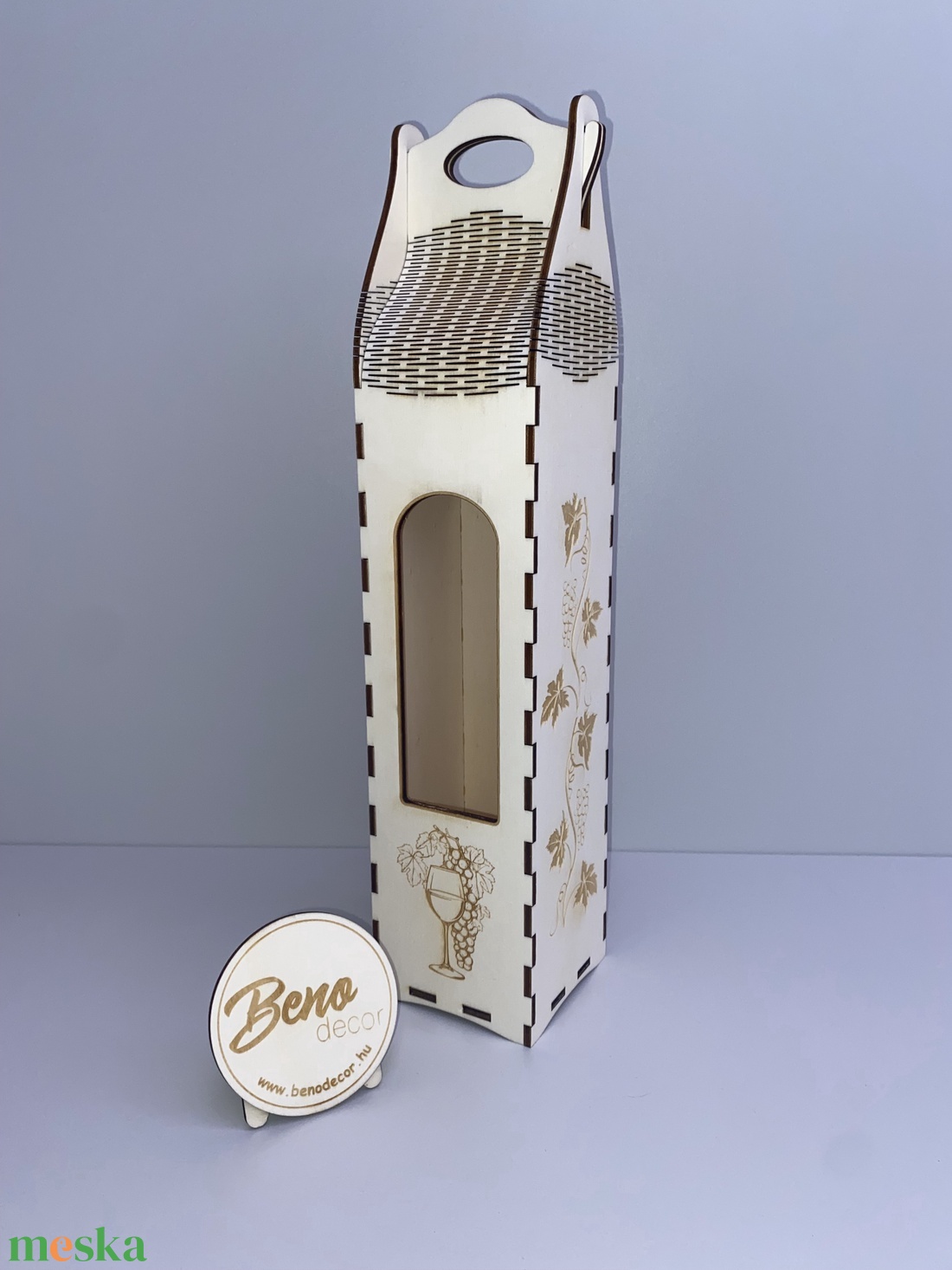 Fa borosüveg díszdoboz szőlőmintával  gravírozott ajándékdoboz - otthon & életmód - konyhafelszerelés, tálalás - tálalás - bortartó - Meska.hu