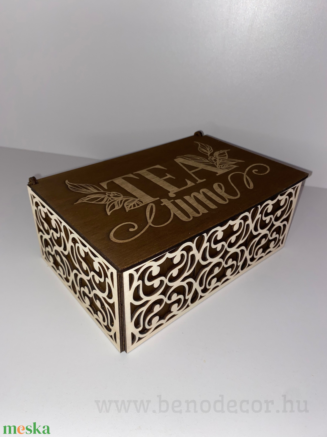 Tea Time fa teásdoboz 3 rekeszes díszes mintával - otthon & életmód - konyhafelszerelés, tálalás - konyhai tárolás - tea & kávé tárolás - Meska.hu