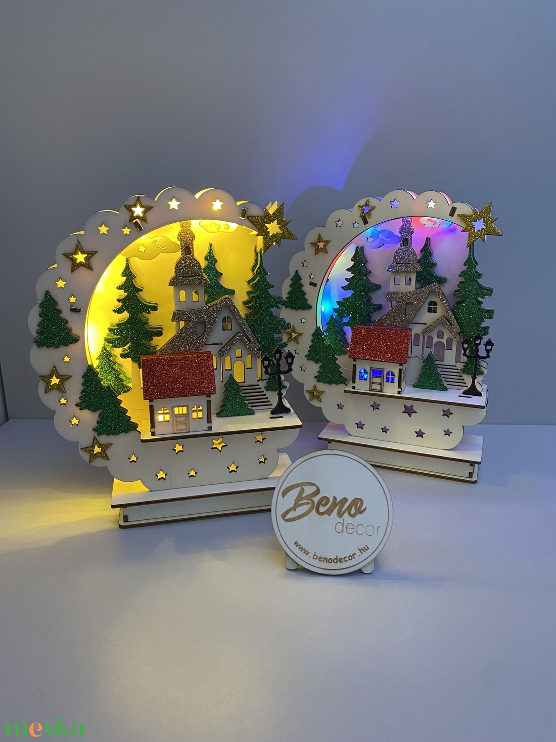 Karácsonyi falu templommal � csillogó, világító dísz - karácsony - karácsonyi lakásdekoráció - karácsonyi lakásdíszek - Meska.hu