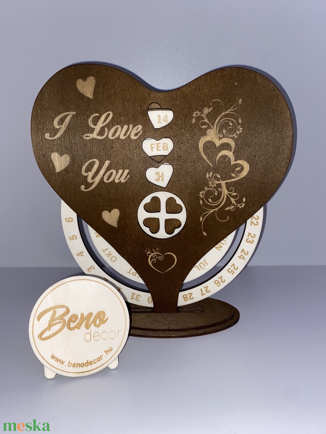 Szív alakú öröknaptár - I love you felirattal - otthon & életmód - dekoráció - fali és függő dekoráció - falinaptár & öröknaptár - Meska.hu