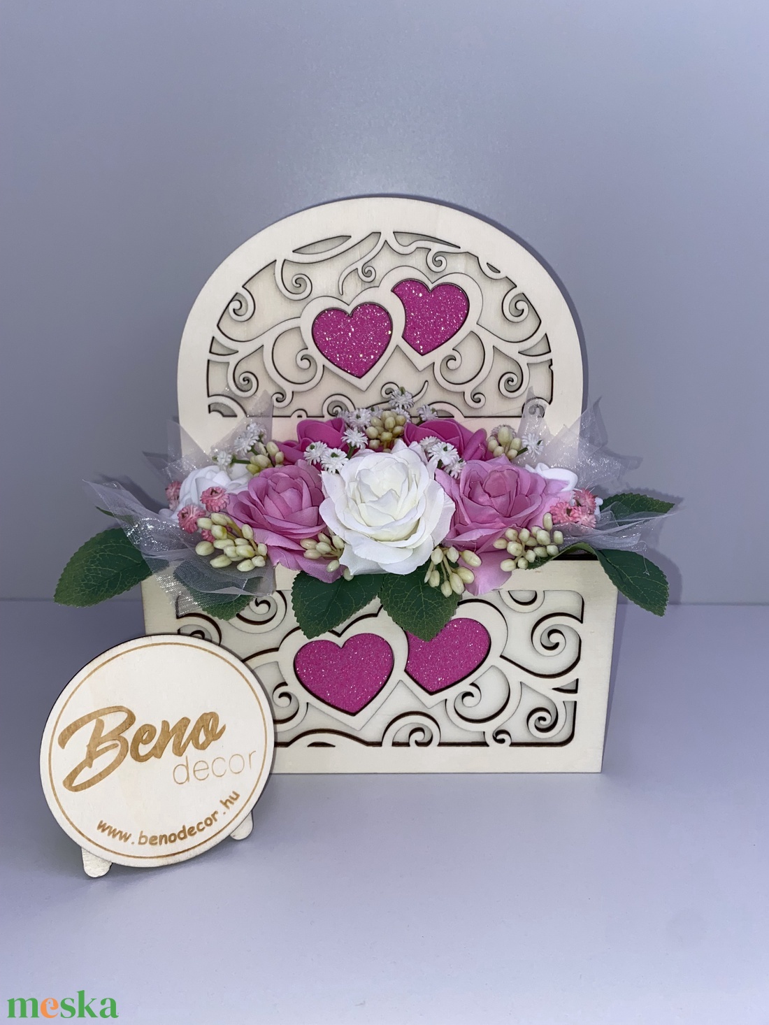 Szívecskés virágos fa díszdoboz - otthon & életmód - dekoráció - asztal és polc dekoráció - asztaldísz - Meska.hu