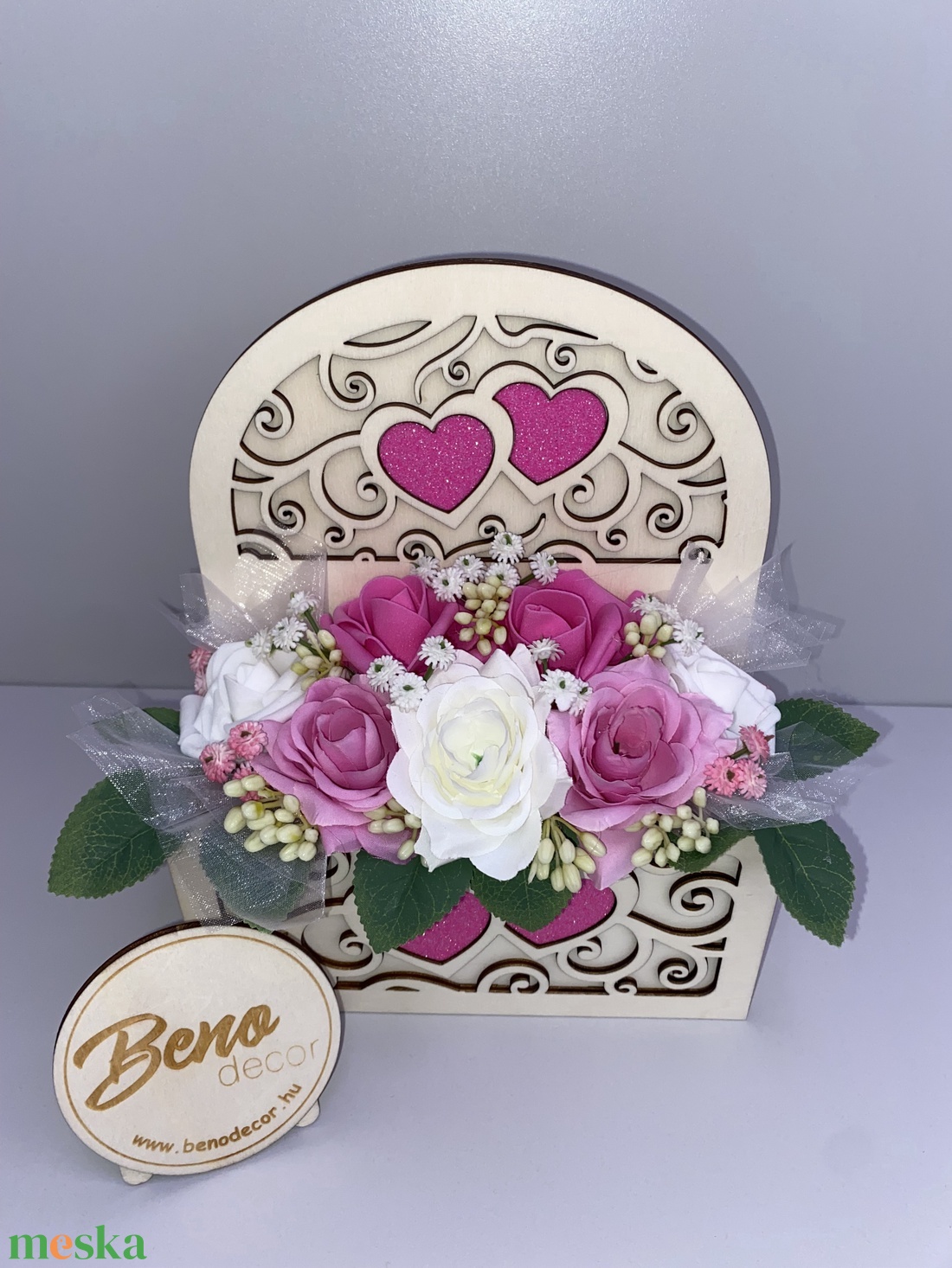 Szívecskés virágos fa díszdoboz - otthon & életmód - dekoráció - asztal és polc dekoráció - asztaldísz - Meska.hu