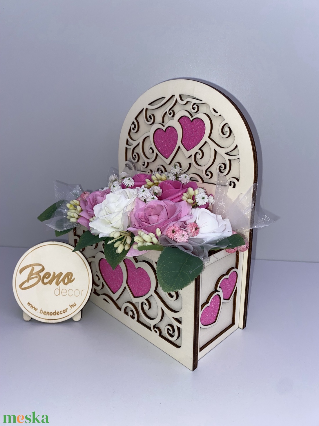 Szívecskés virágos fa díszdoboz - otthon & életmód - dekoráció - asztal és polc dekoráció - asztaldísz - Meska.hu