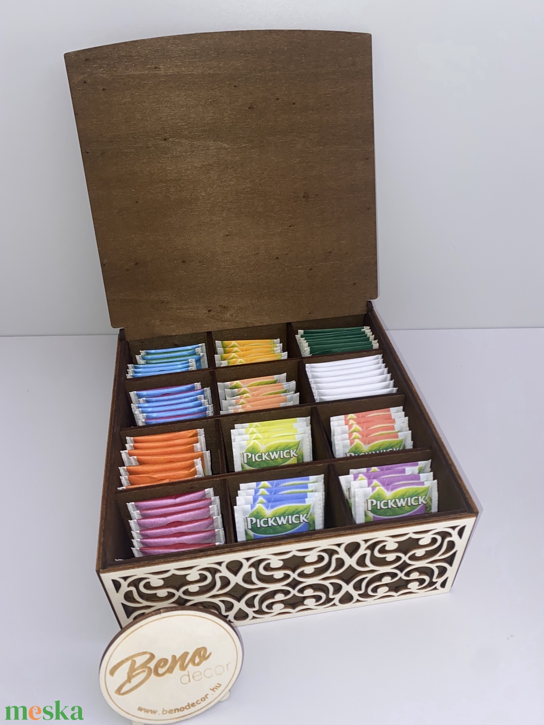 TEA time fa doboz rekeszekkel - otthon & életmód - konyhafelszerelés, tálalás - konyhai tárolás - tea & kávé tárolás - Meska.hu