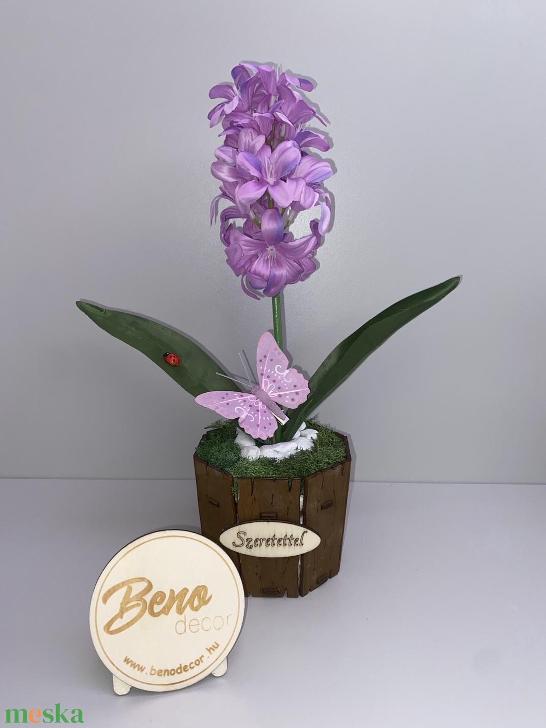 Fa kaspós jácint pillangóval � egyedi felirattal - otthon & életmód - virágdekoráció - virágdíszek - asztali virágdísz - Meska.hu