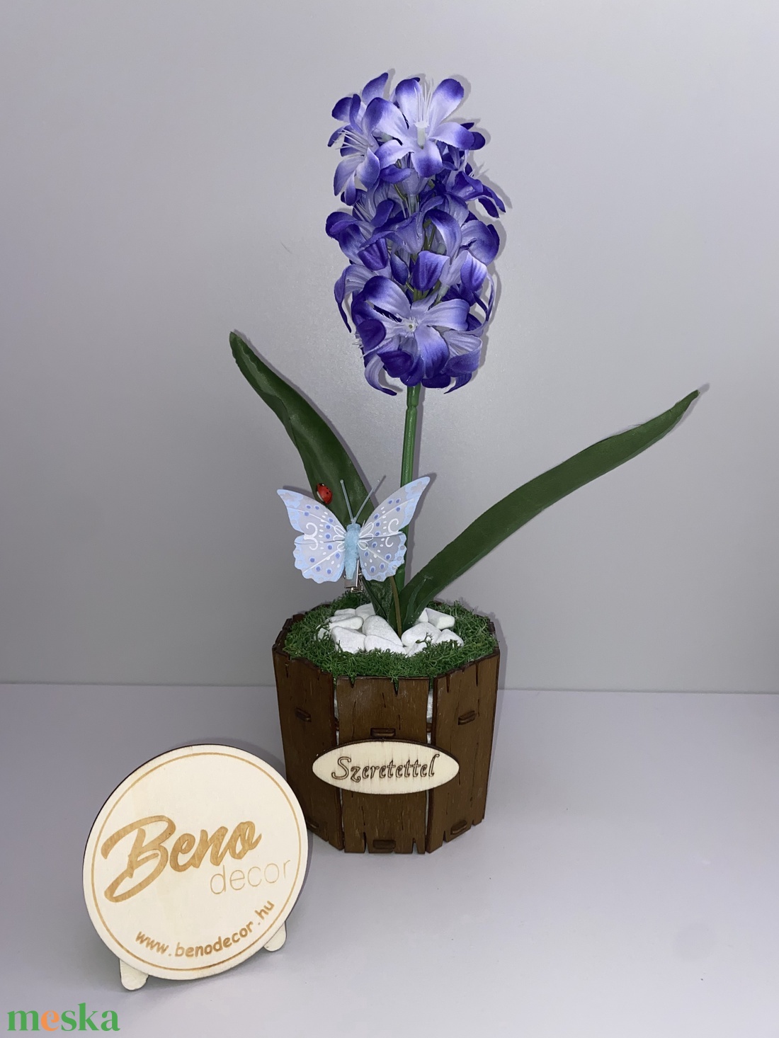 Fa kaspós jácint pillangóval � egyedi felirattal - otthon & életmód - virágdekoráció - virágdíszek - asztali virágdísz - Meska.hu