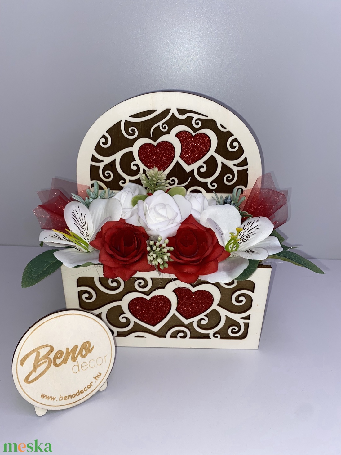 Fa szíves virágdoboz asztali dekoráció - otthon & életmód - dekoráció - asztal és polc dekoráció - asztaldísz - Meska.hu