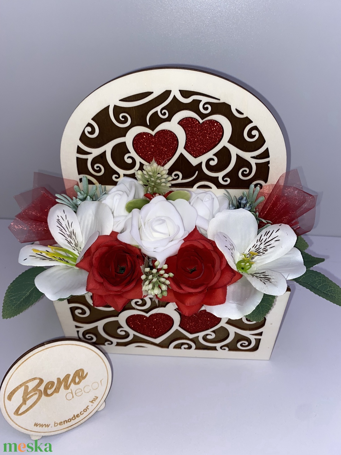 Fa szíves virágdoboz asztali dekoráció - otthon & életmód - dekoráció - asztal és polc dekoráció - asztaldísz - Meska.hu