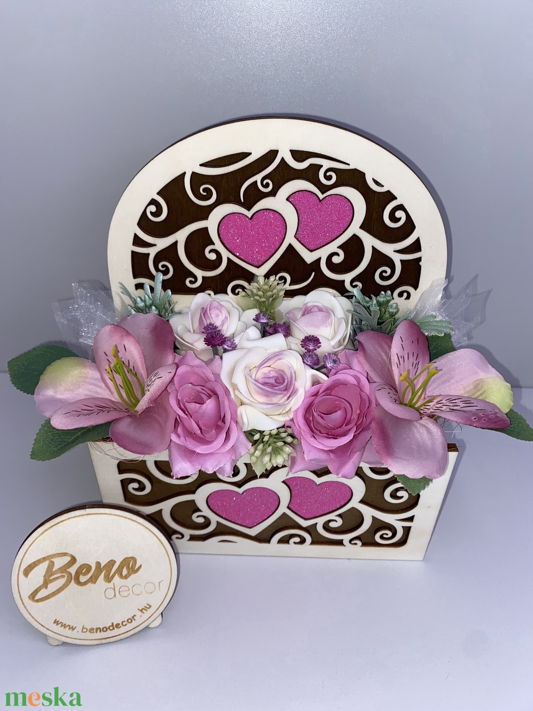 Fa szíves virágdoboz asztali dekoráció - otthon & életmód - dekoráció - asztal és polc dekoráció - asztaldísz - Meska.hu