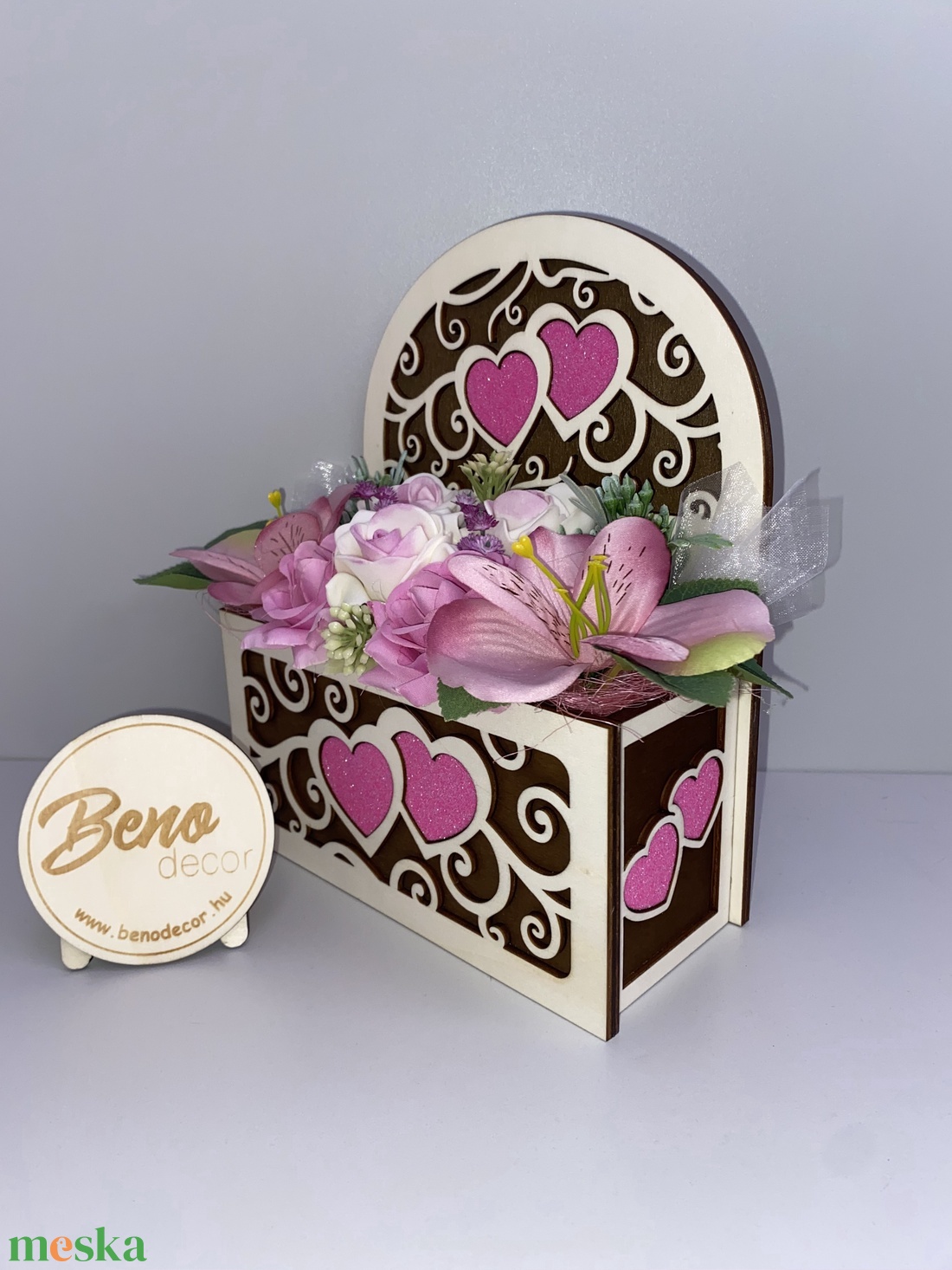 Fa szíves virágdoboz asztali dekoráció - otthon & életmód - dekoráció - asztal és polc dekoráció - asztaldísz - Meska.hu