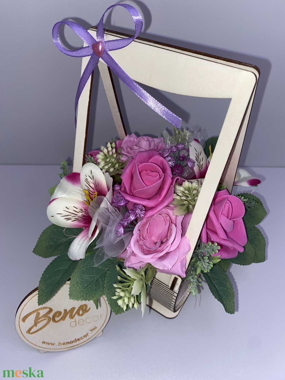 Virágkosár rózsaszín rózsákkal - otthon & életmód - virágdekoráció - virágdíszek - asztali virágdísz - Meska.hu
