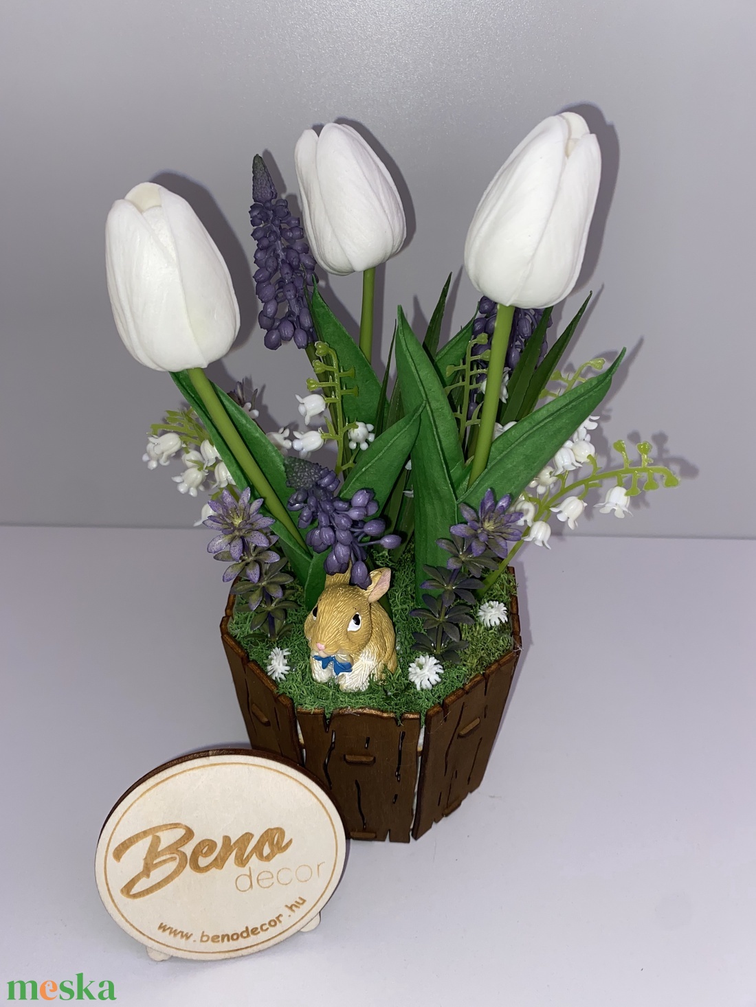 Húsvéti tavaszi asztaldísz nyuszival - otthon & életmód - virágdekoráció - virágdíszek - virágdísz kaspóban - Meska.hu