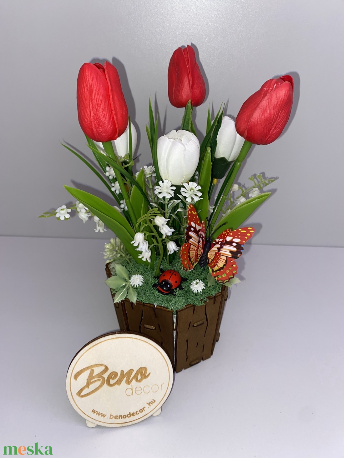 Tavaszi tulipános asztaldísz - otthon & életmód - virágdekoráció - virágdíszek - virágdísz kaspóban - Meska.hu