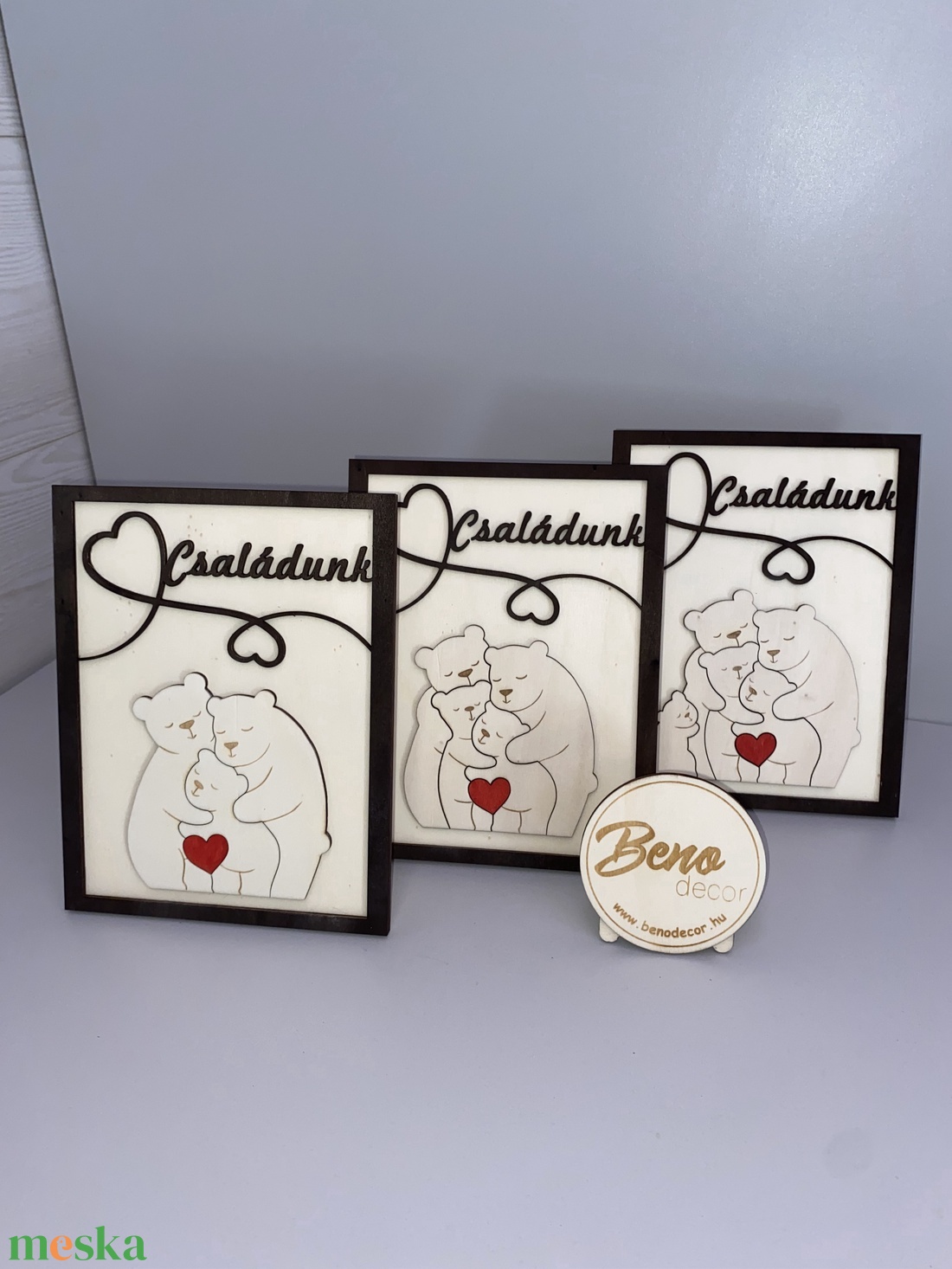 Családunk fa kép � gravírozott macis családi dekor - otthon & életmód - dekoráció - kép & falikép - fából készült kép - Meska.hu