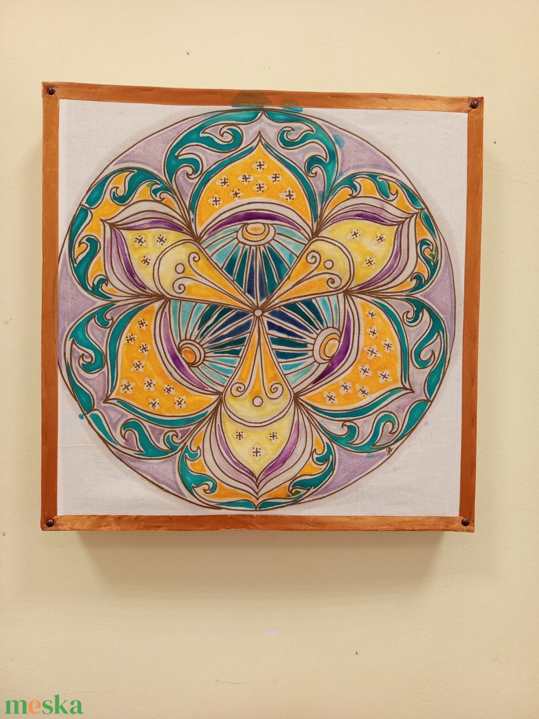 Lila sárga türkiz Mandala  - művészet - textilkép - egyéb - Meska.hu
