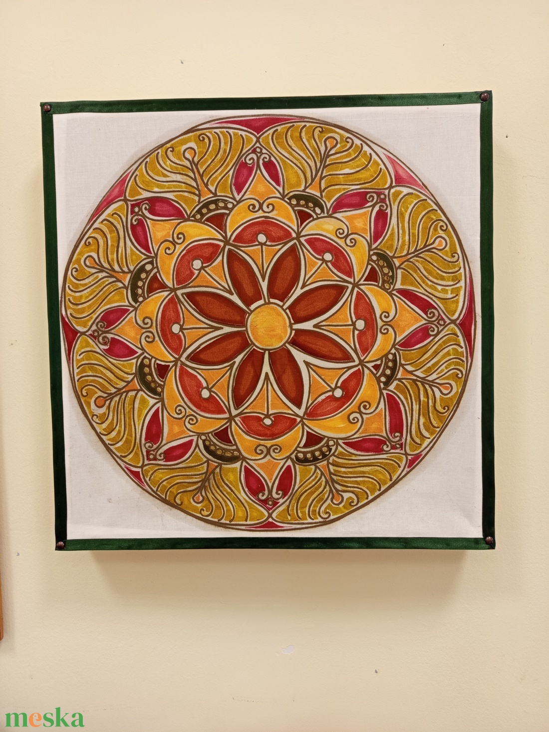 Bordó zöld sárga batikolt mandala - művészet - textilkép - egyéb - Meska.hu
