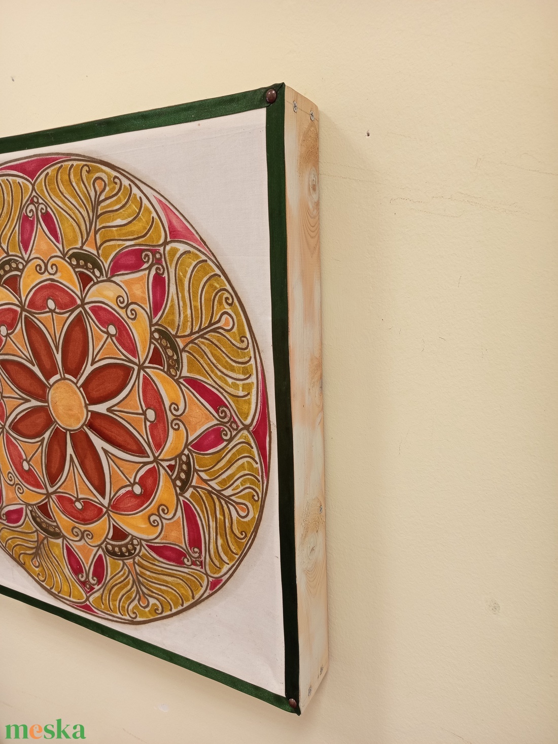 Bordó zöld sárga batikolt mandala - művészet - textilkép - egyéb - Meska.hu