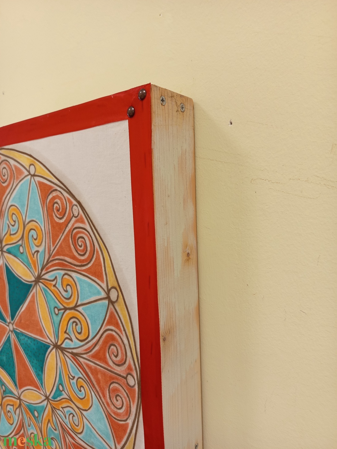 Piros sárga türkiz batikolt mandala - művészet - textilkép - egyéb - Meska.hu