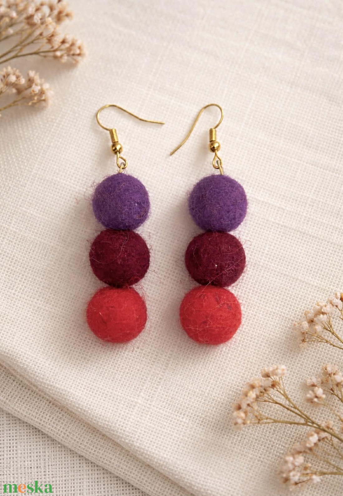 Bordó nemez fülbevaló - ékszer - fülbevaló - lógó fülbevaló - Meska.hu