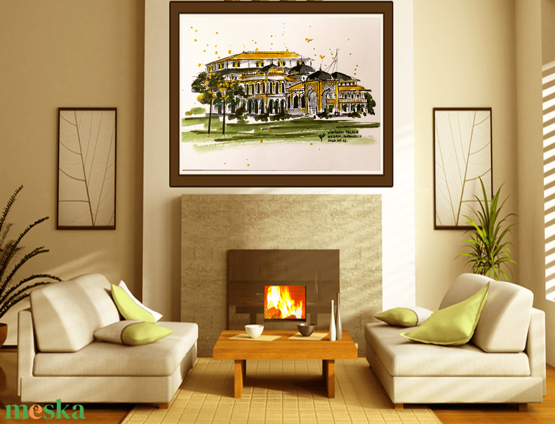 Maimoon Palace, Medan, Indonesia - művészet - festmény - akvarell - Meska.hu