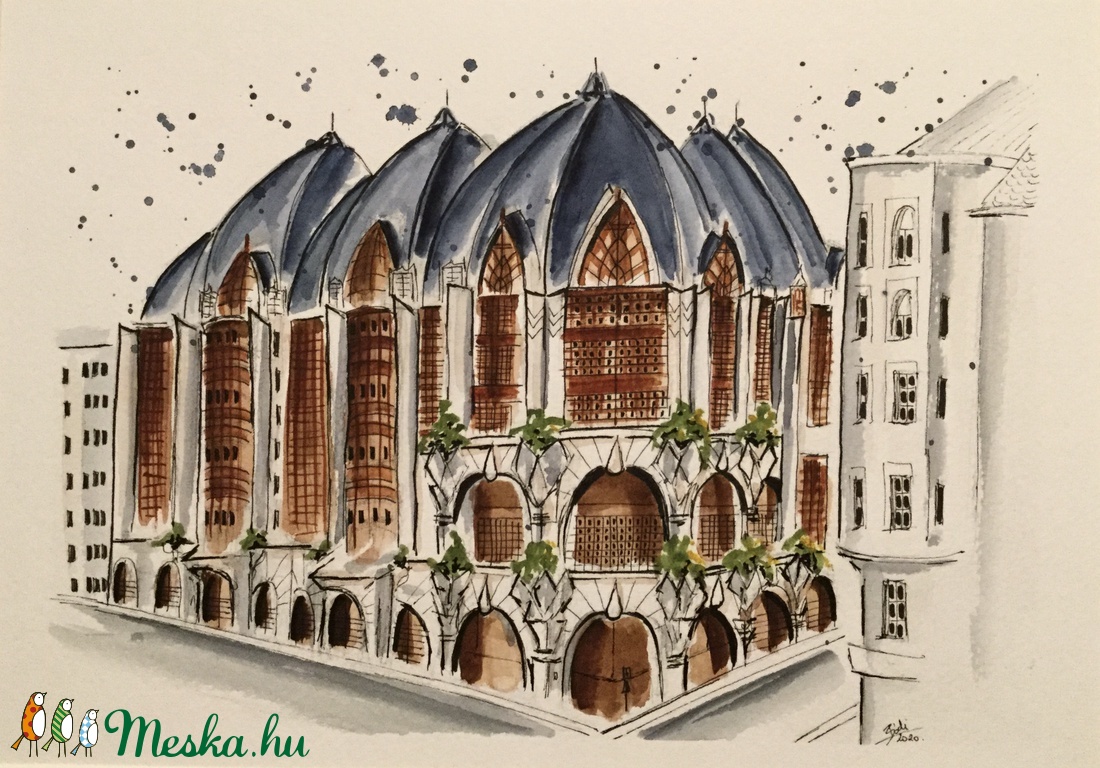 Hattyú ház, Budapest - művészet - festmény - akvarell - Meska.hu Hattyú ház, Budapest - művészet - festmény - akvarell - Meska.hu