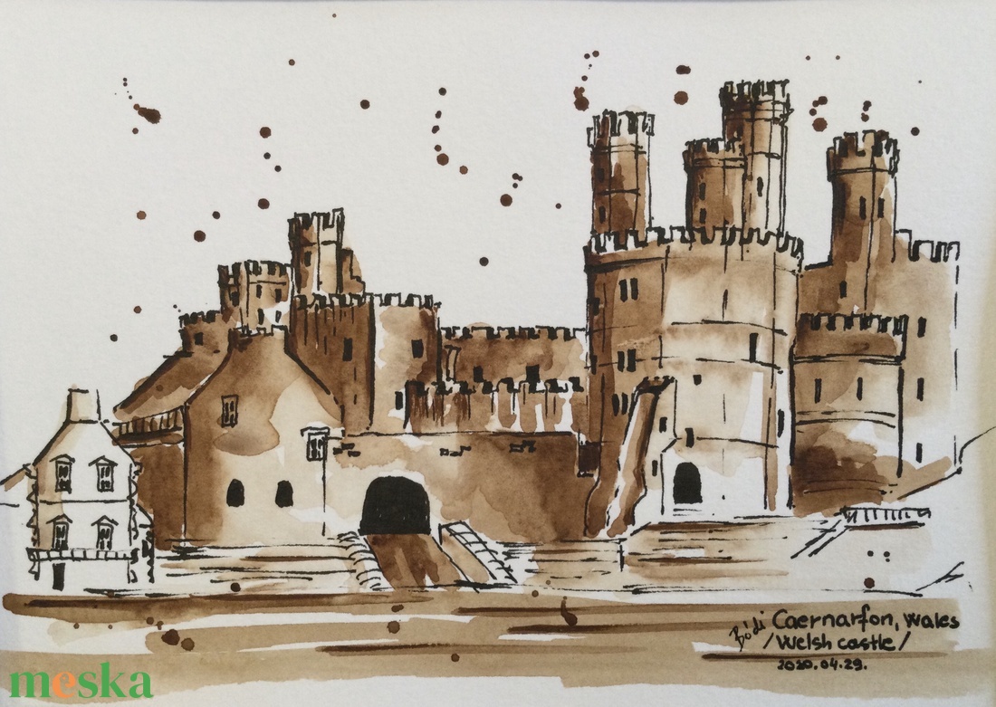 Caernarfon, Wales - művészet - festmény - akvarell - Meska.hu